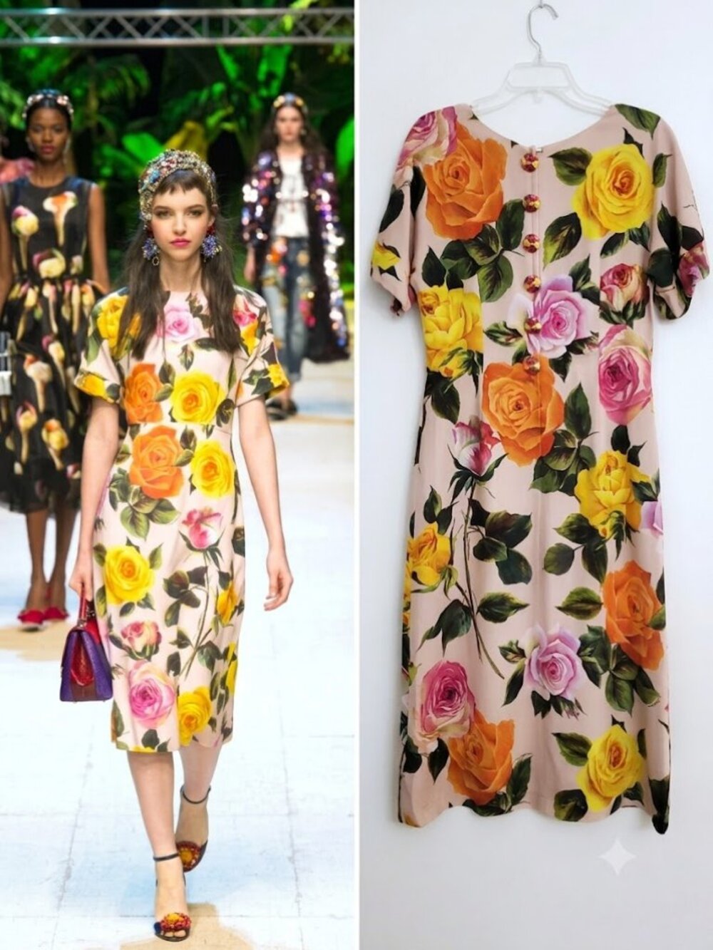 Dolce & Gabbana 2017 Runway Collection Rose Floral Cady Dress In Pink